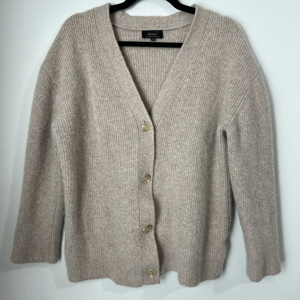 Quince Sweater Women's M Mongolian Cashmere 2.0 Oversized Boyfriend Cardigan Tan
